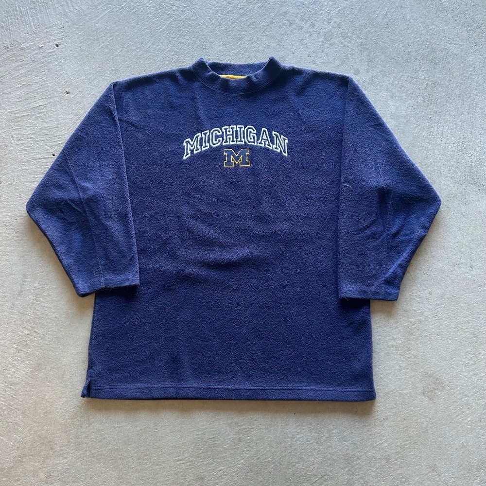 Vintage 90s Michigan Wolverines Sweatshirt Size Large Navy Blue Fleece Crewneck